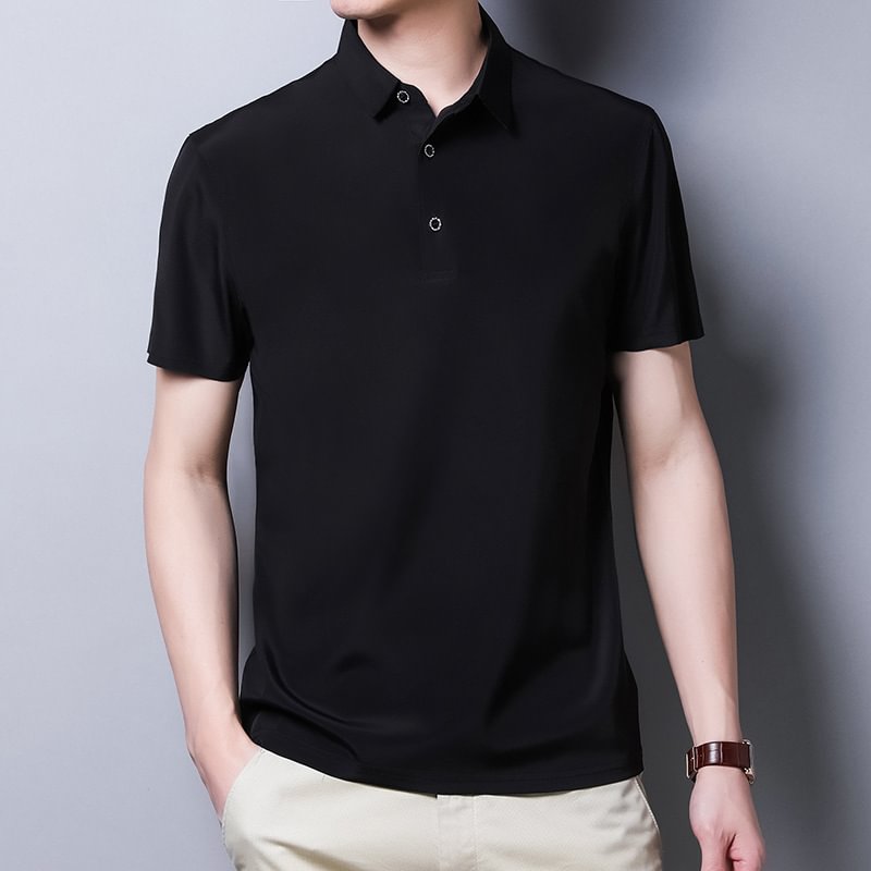 Black Silk Shirt Young And Middle-aged Men's Clothing