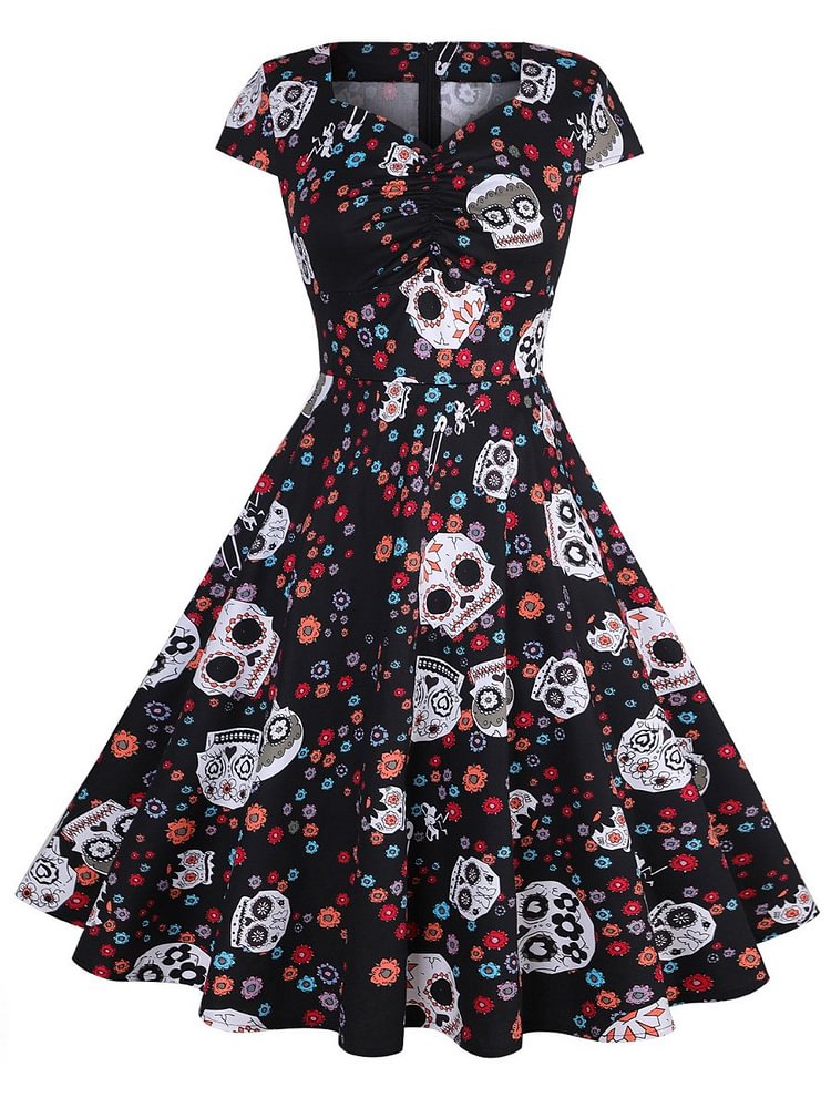 Mayoulove Vintage Dress For Women Hepburn Style Print Swing Plus Size Dress-Mayoulove
