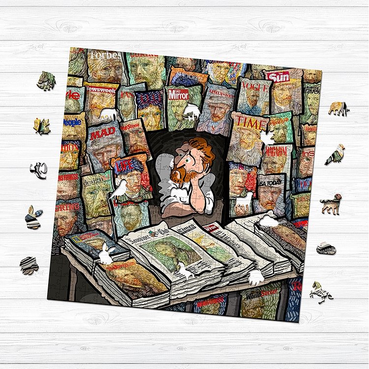 Van Gogh Newspapers Wooden Jigsaw Puzzle