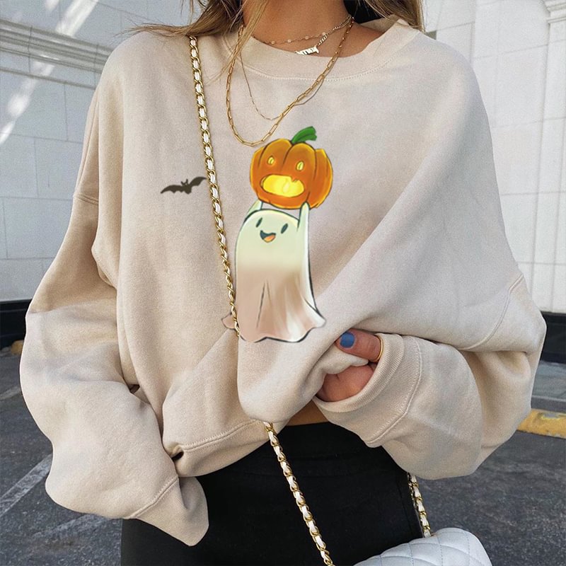   Ghost pumpkin bat print casual sweatshirt - Neojana