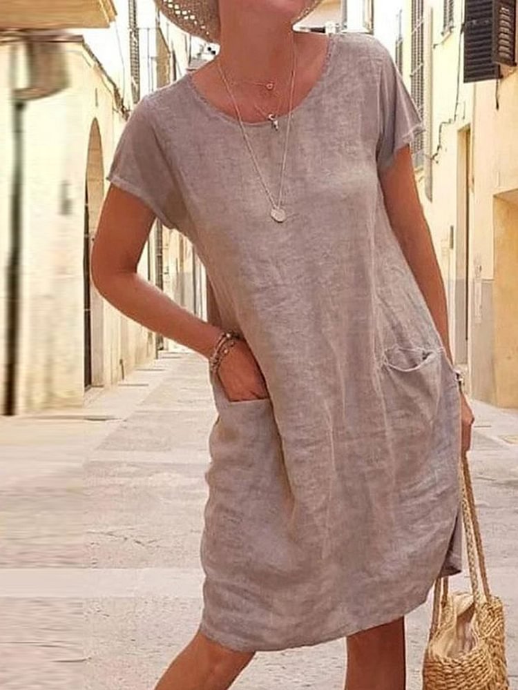 Women Casual Short Sleeve Mini Dress With Pocket