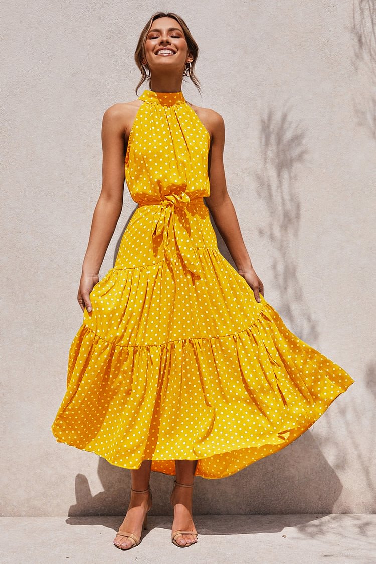 Summer  Polka Dot Casual Dresses ( Yellow)