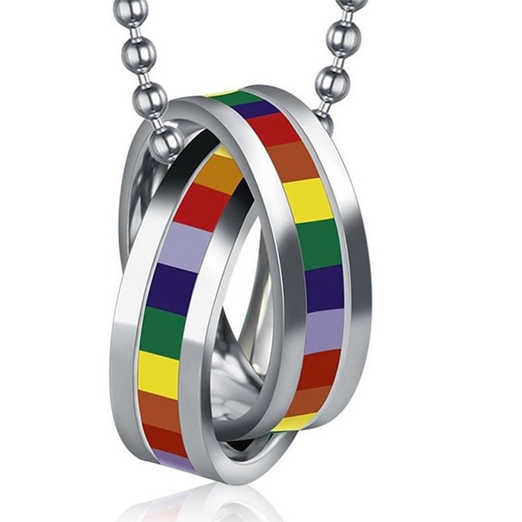 LGBT Gay Pride Jewelry Double Circle Rainbow Pendant Necklace