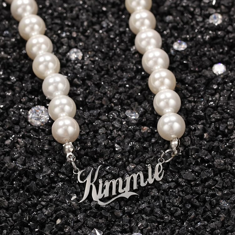 Custom Name Pearl Necklace Steel Letters Pendant Personalized Chain Jewelry