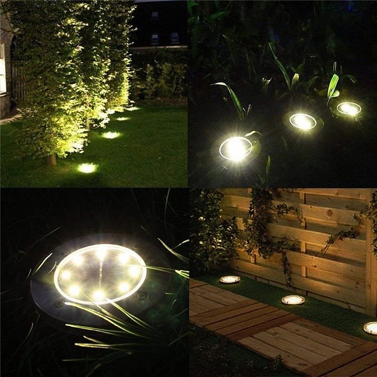 Solar Ground Lights Outdoor, 8 Packs 8 Led Waterproof Solar Disk Lights for Garden (Warm White) - Sean - Codlins