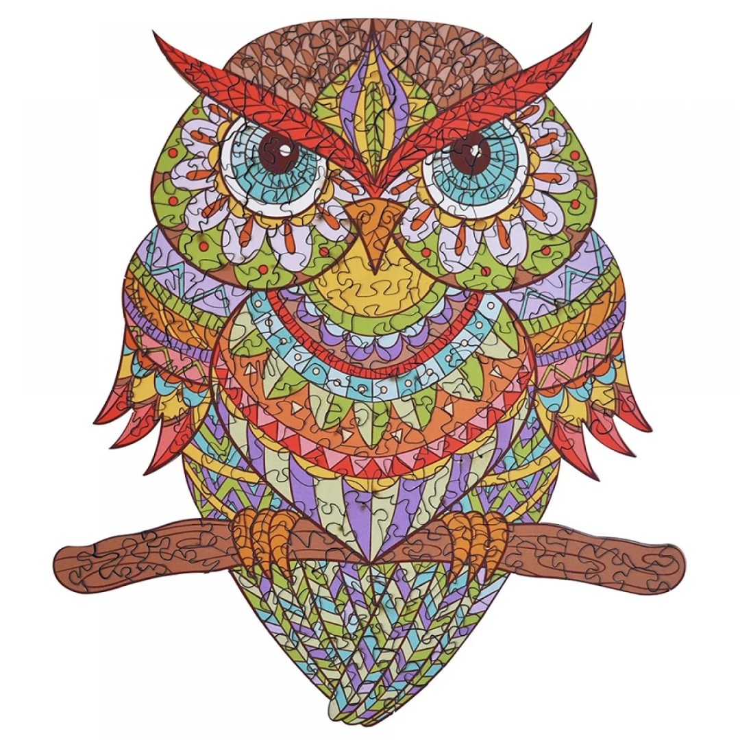 Wooden Jigsaw Puzzle Colorful Owl、bestdiys、sdecorshop