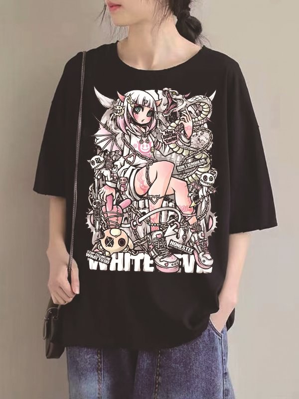 Goth Casual Printed Oversize T-shirt