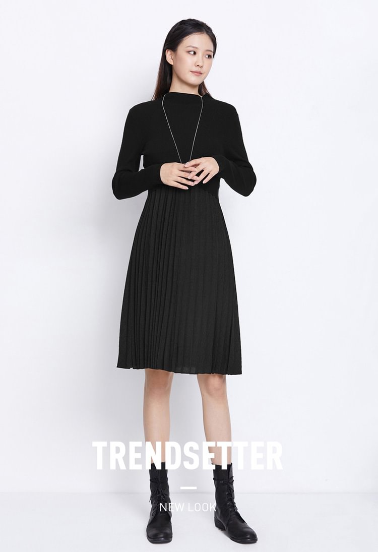 SDEER Half High Neck Knitted Two-Piece Dress with Pleated Skirt