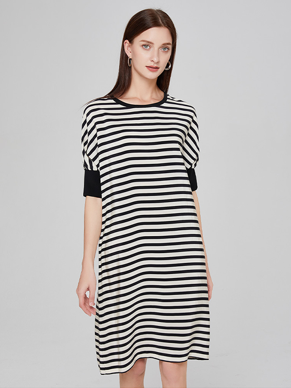 Silk Dress Fashionable Striped Casual Style