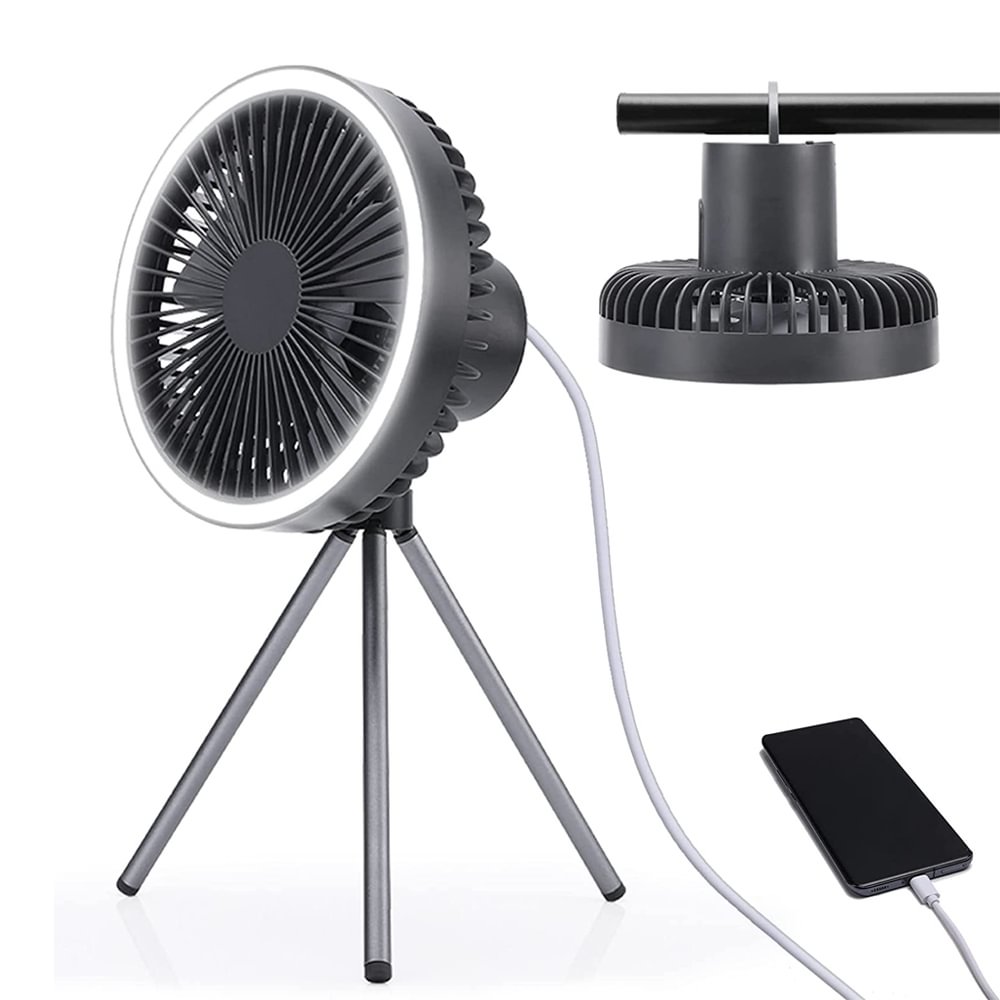 Portable Camping Fan with LED Light, Built-in Hanging Ring, Rechargable Desk Fan with Night Light Tripod, Suitable for Tent, Home,...--Bstol