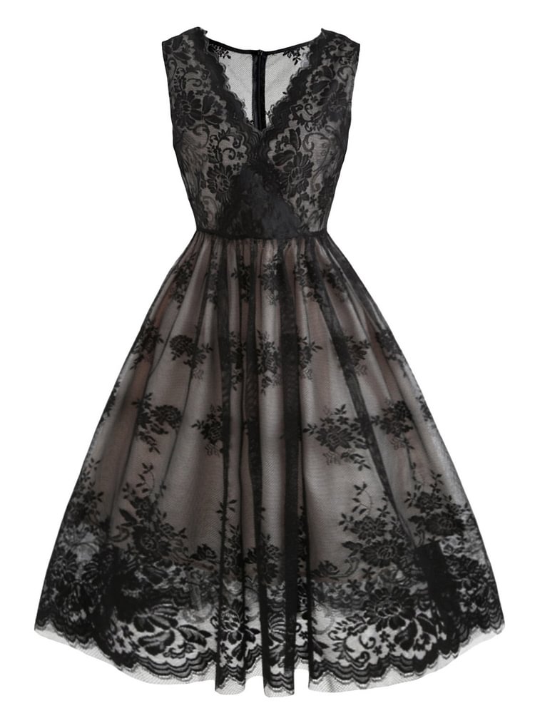 Mayoulove 1950s Sleeveless V Neck Elegant Lace Dress-Mayoulove