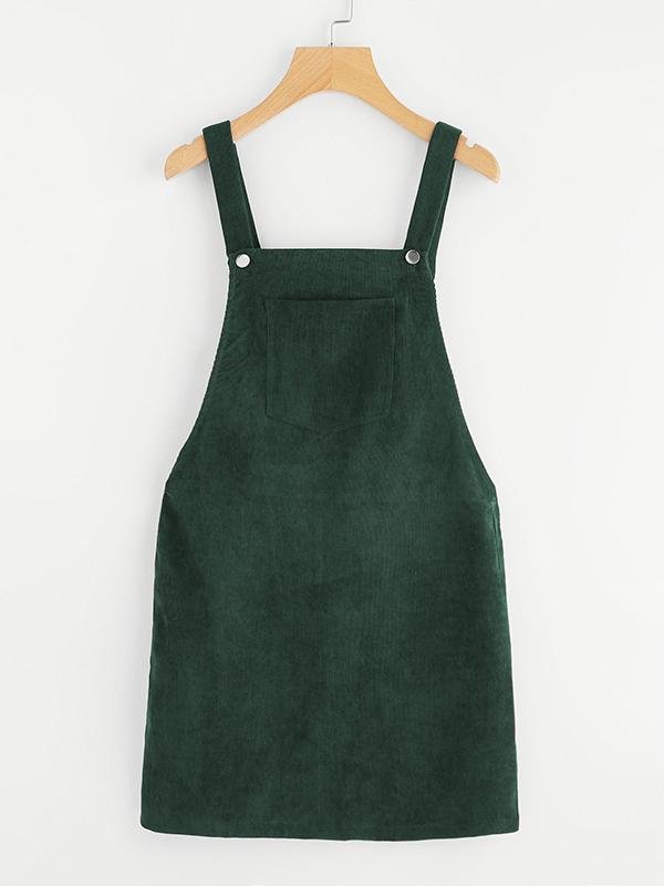 Plus Size Women's Corduroy Slim Strap Dress Solid Color Sling Dress-Mayoulove
