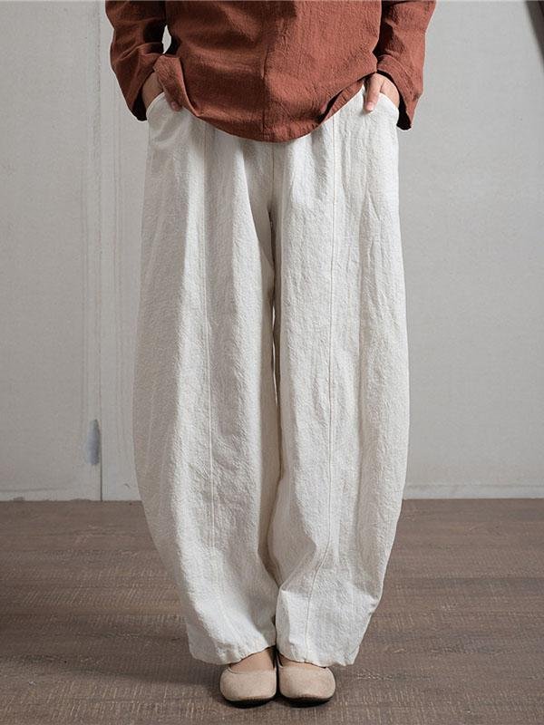 Women's Simple Casual Cotton Linen Elastic Waist Pants-Mayoulove