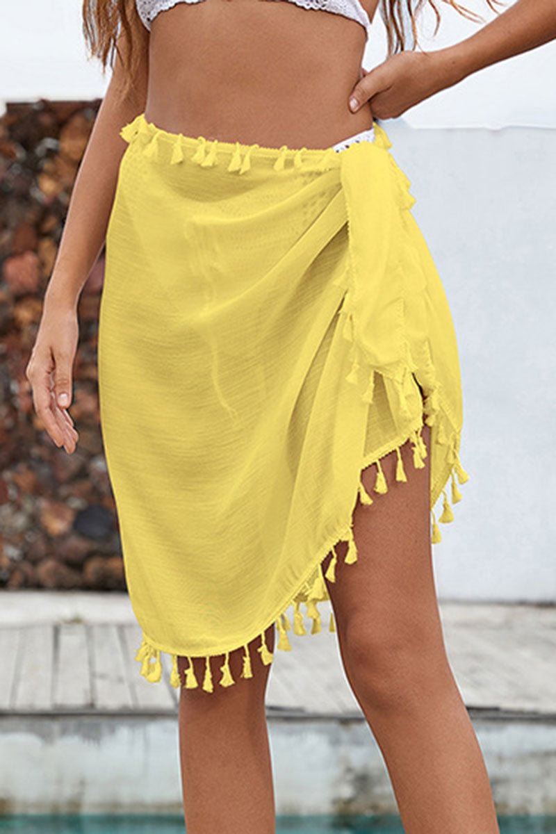 Yellow Bright Tassel Tie Side Skirt Beachwear