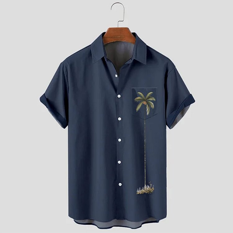 BrosWear Blue Palm Tree Short Sleeve Shirt