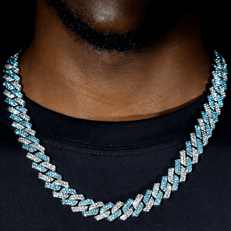Iced Out Bling Blue Rhinestone Cuban Chain Men Hip Hop Necklace Jewelry