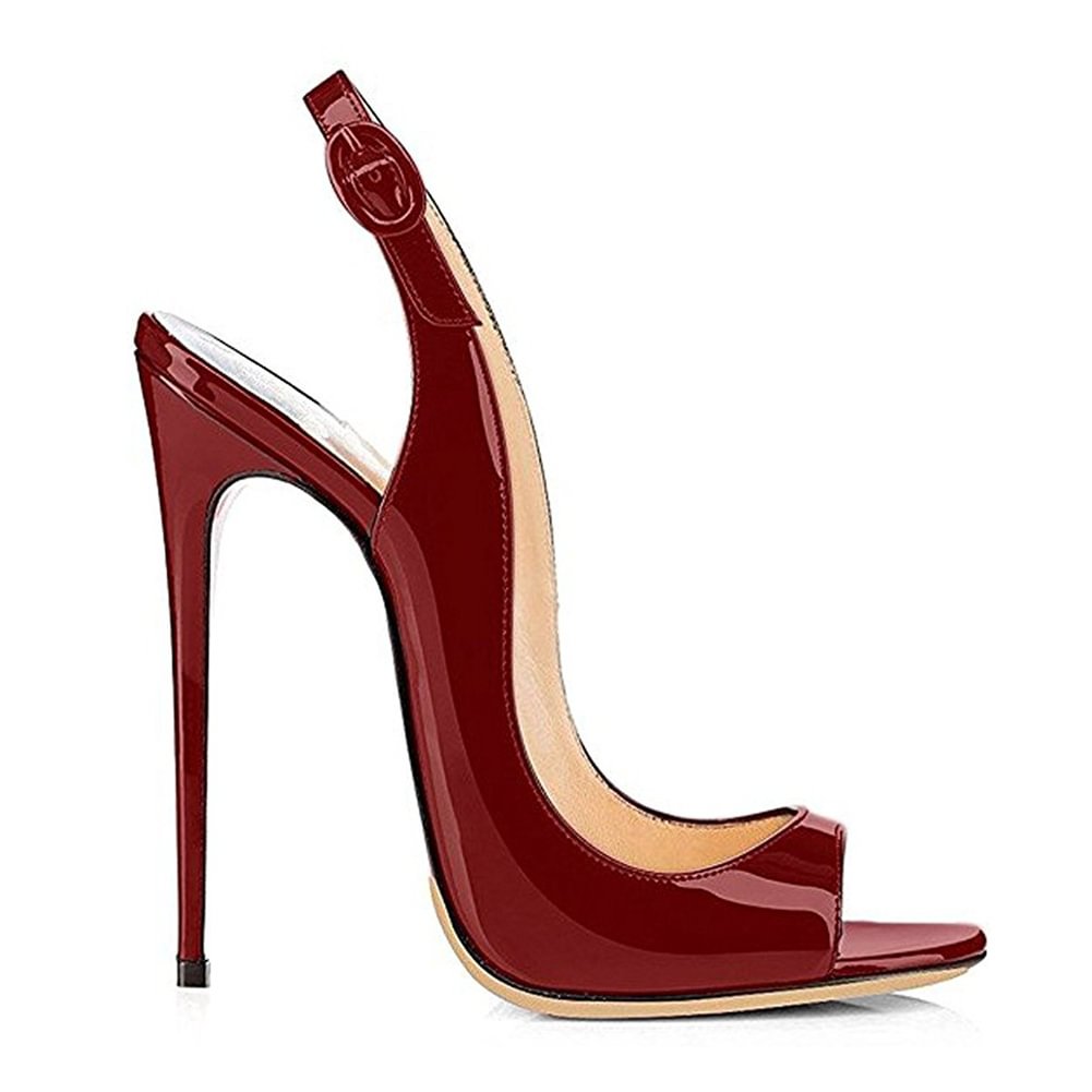 4.72 women's open toe leaky heel  Burgundy high heels-vocosishoes