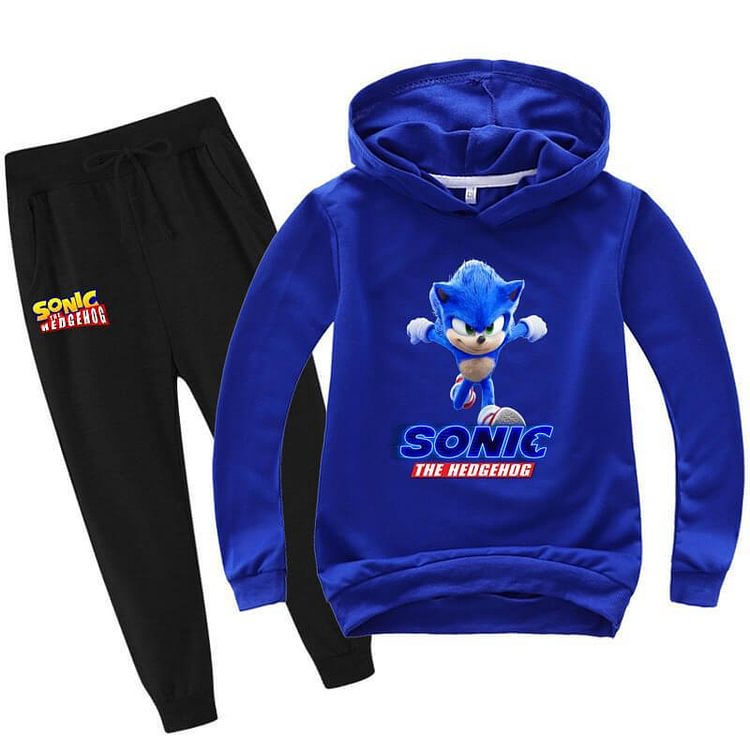 Sonic The Running Hedgehog Print Girls Boys Cotton Hoodie Joggers Suit-Mayoulove