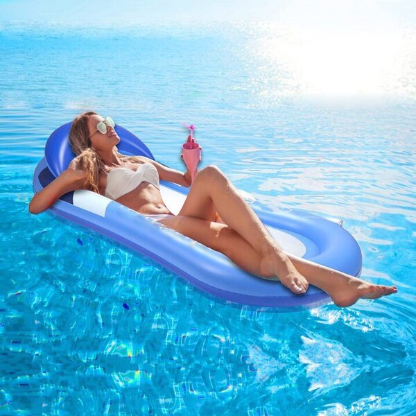 PVC Inflatable Floating Row Foldable Swimming Pool Summer Party Beach Water Float Bed Lounger Chair、、sdecorshop