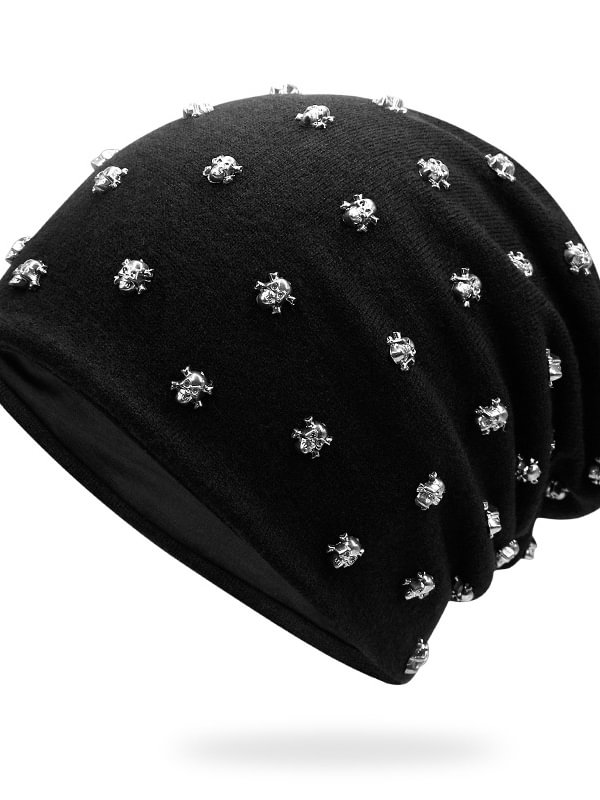Hip-pop Style Color Block Skull Metal Decorated Knitted Hat
