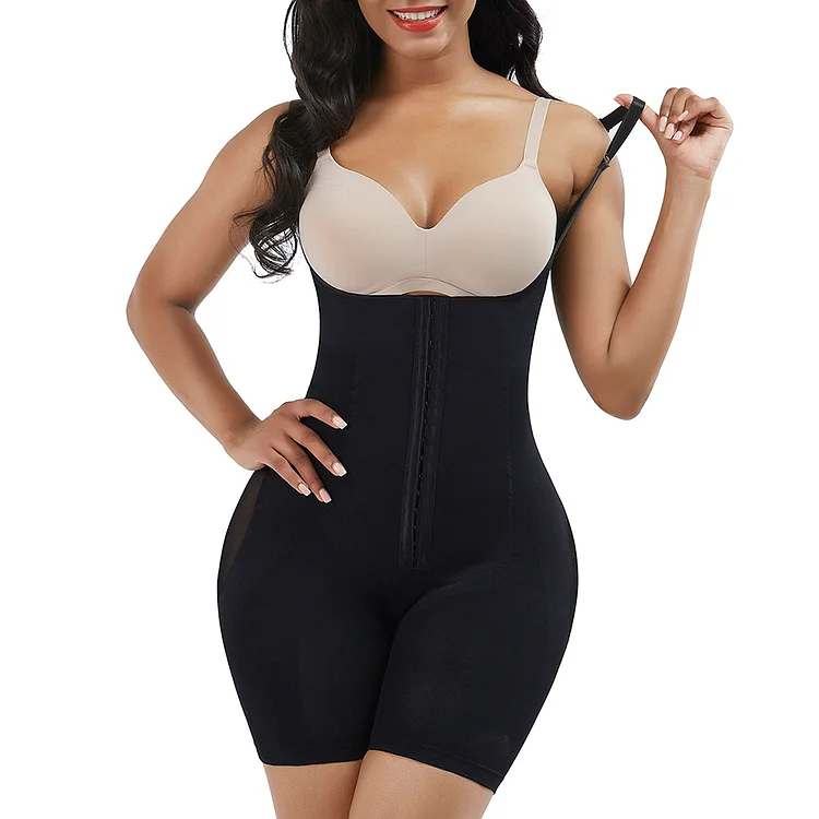 Wholesale Black Three Rows Hooks Open Crotch Bodysuit Body Shaper Plus Size