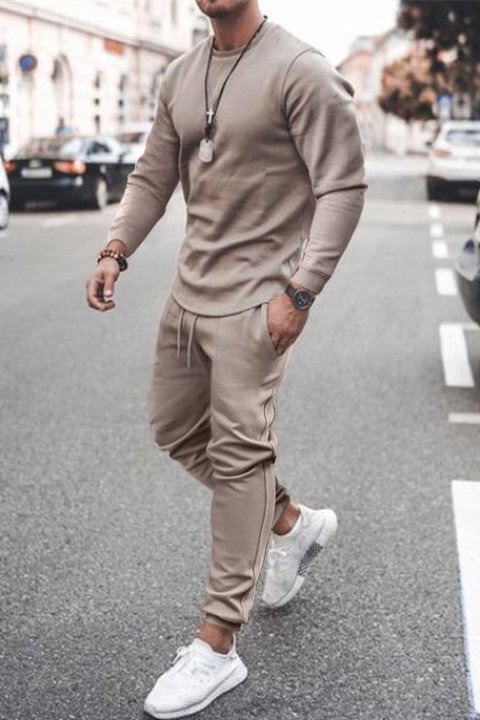 Tiboyz Men's Outfits Fashion Casual Long Sleeve T-Shirt Set