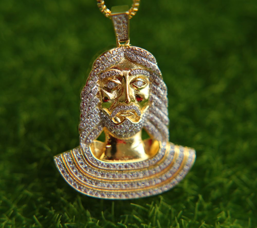 Hip Hop Cubic Zirconia Jesus Gold Pendant Necklace-VESSFUL