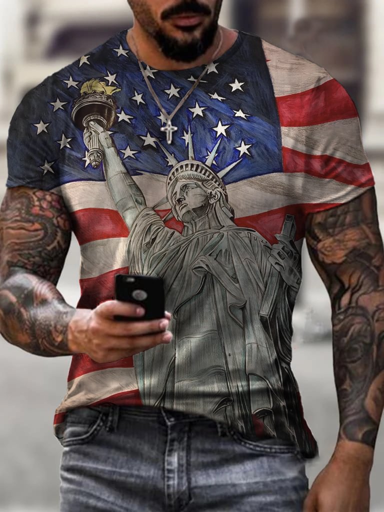 Mens American Flag Statue Of Liberty Printed T-shirt / [viawink] /