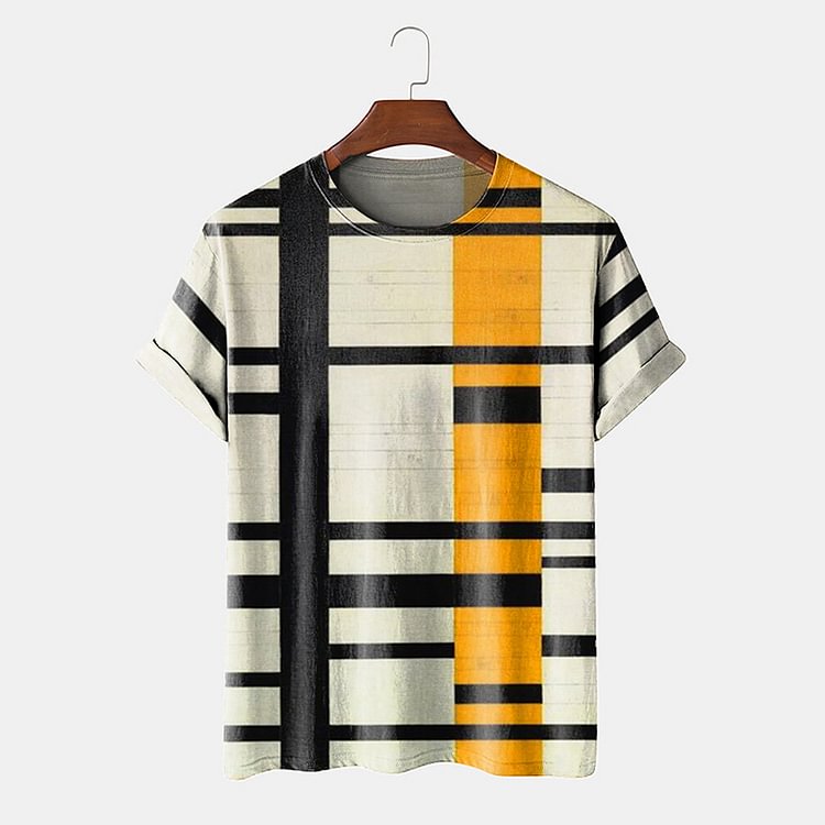 BrosWear Yellow And Black Colorblock Short Sleeve T-Shirt