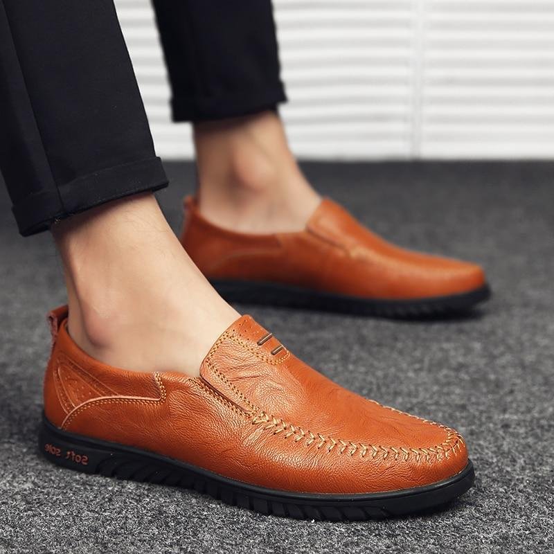 Men Shoes leather Comfortable Men Casual Shoes Footwear Flats For Men Slip On Shoes-Corachic