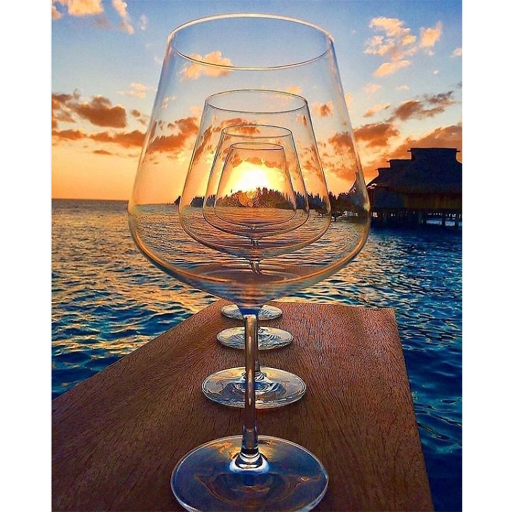 Sunset Wine Glasses  Full Round Diamond Painting 30*40CM