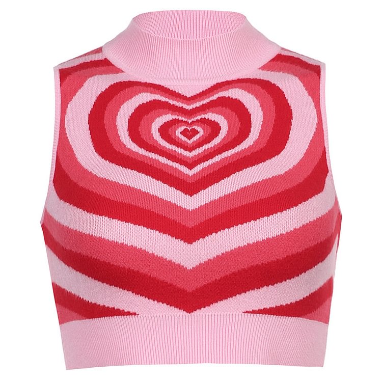 Heart Wave Pattern Knitter Tank Top - CODLINS - codlins.com