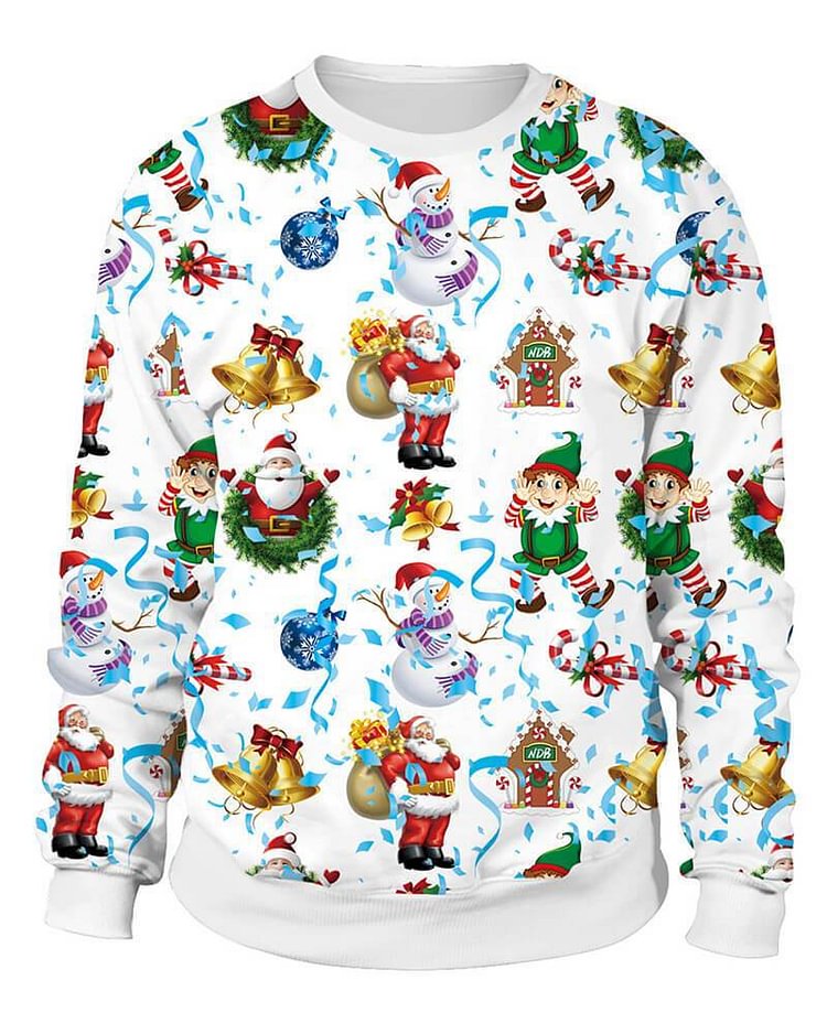 Mayoulove Cute Santa Claus Elf And Snowman Printed Unisex Pullover Sweatshirt-Mayoulove