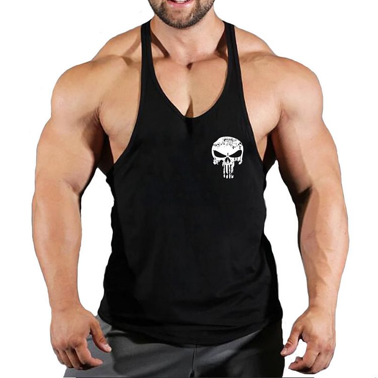 Skull Print Cotton  Men's Sleeveless Fitness Gym Tank Tops