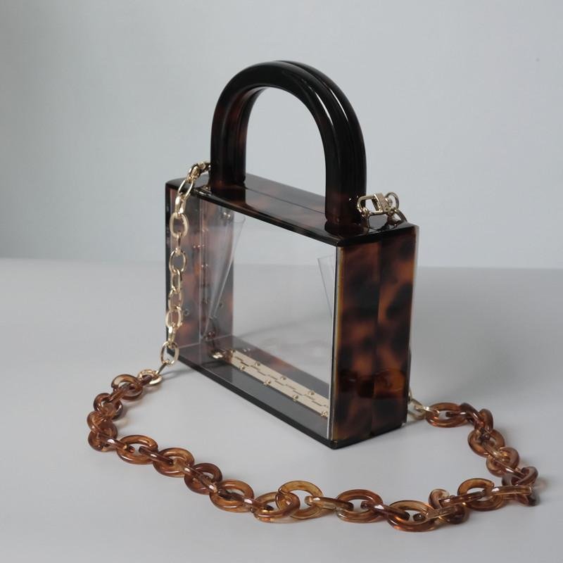Shoulder Handbag Leopard Transparent Party Evening Bag Woman Box Clutch-VESSFUL