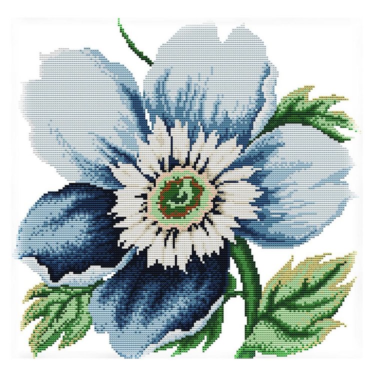 Blue Flowers - 14CT Stamped Cross Stitch - 38*38cm