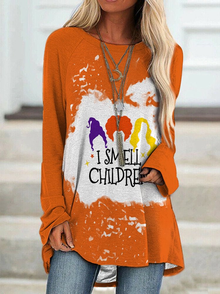 I Smell Children Print Long Sleeves Casual Halloween Top