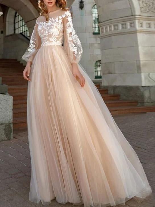 Embroidery floral tulle wedding dress