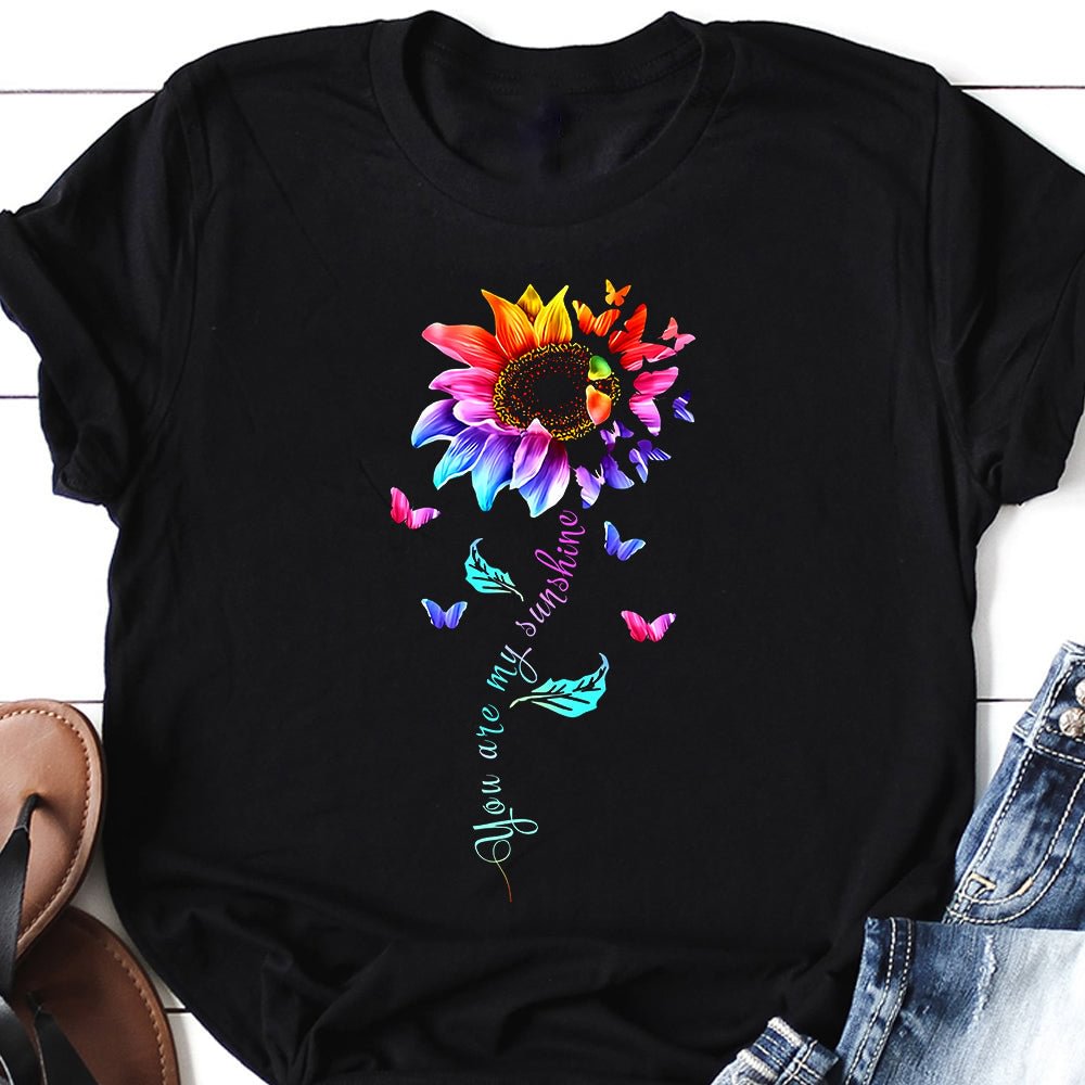 Butterfly Rainbow Sunflower Dark Classic T Shirt