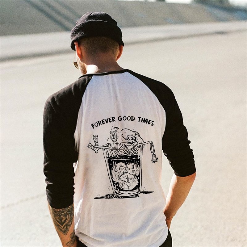 UPRANDY Forever Good Times Skull Printed Men's Long-sleeved T-shirt -  UPRANDY
