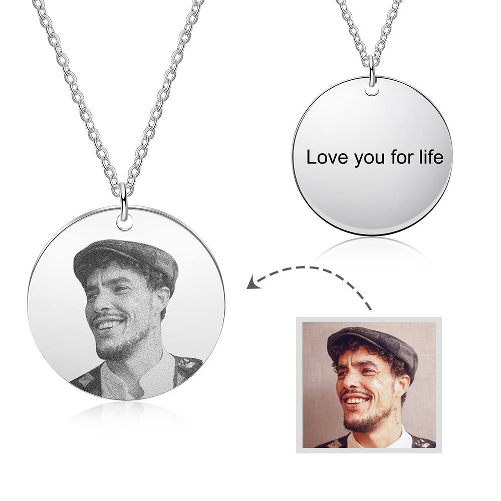 Custom Picture Necklace Round Pendant with Engraving Personalized Gift, Personalized Necklace with Picture and Text