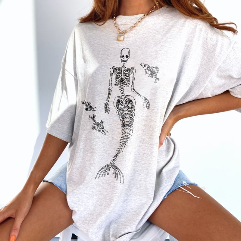   Mermaid skeleton printed T-shirt designer - Neojana