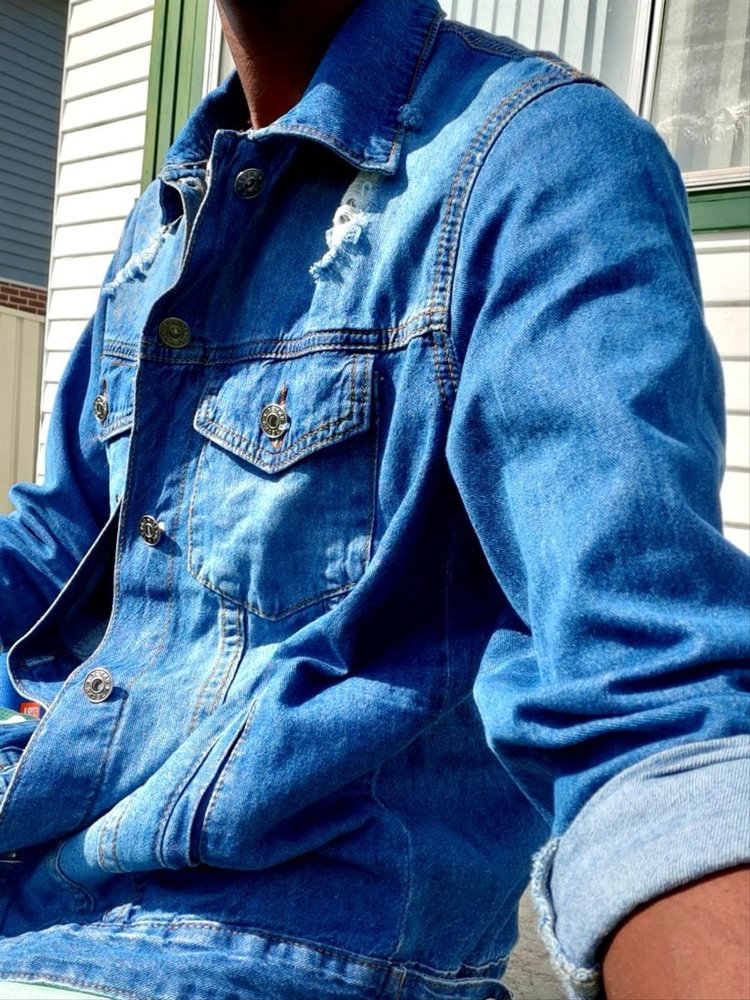 Men's Streetwear Casual Button Slim Fit Denim Jackets-VESSFUL