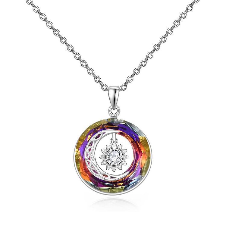 For Friend - S925 Thank You for Being My Squad Crystal Moon and Sun Necklace In Colorful
