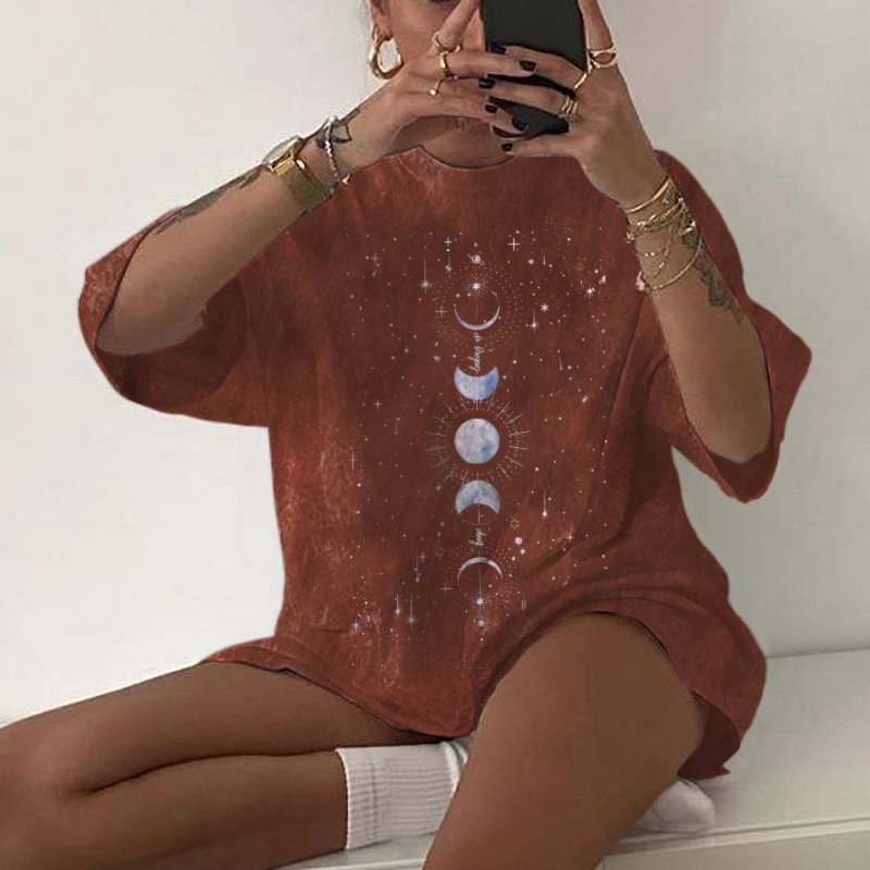   Star and moon print loose t-shirt designer - Neojana