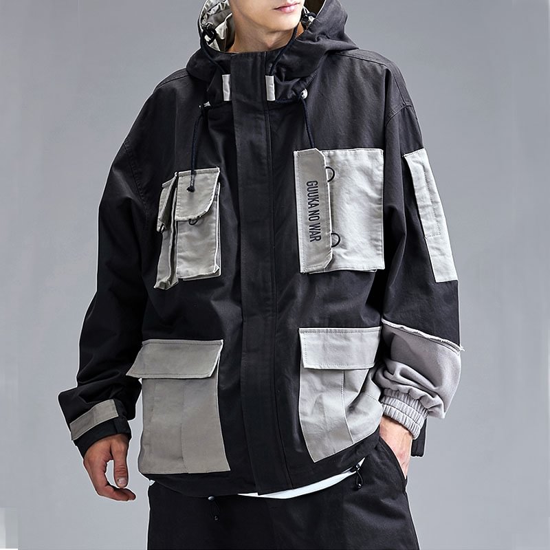 Hip-hop Contrast Color Multi-pocket Tooling Trench Coat / Techwear Club / Techwear