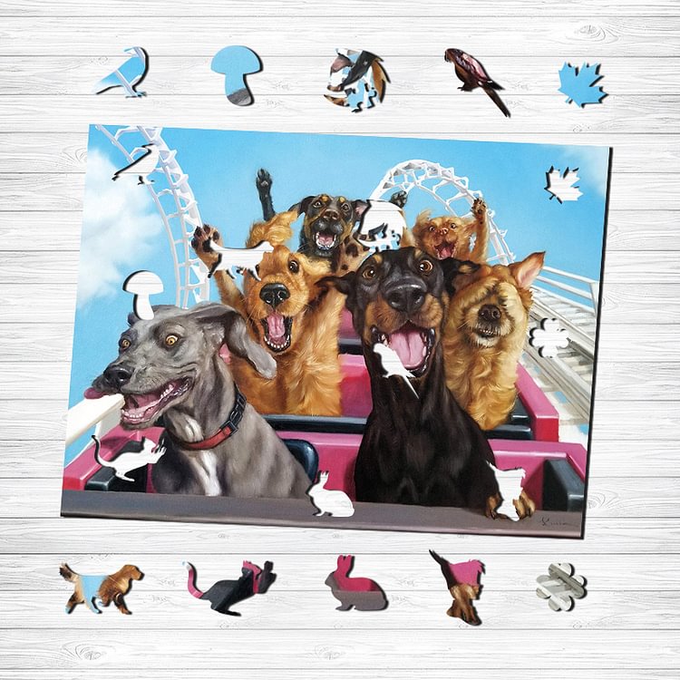 Roller Coaster Dogs Wooden Jigsaw Puzzle