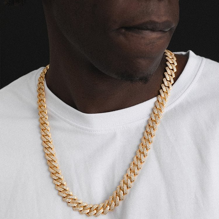 15MM Iced Out Cuban Chain Men Chain Hiphop Gold Silver Necklace Jewelry