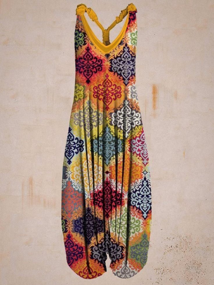 Women Colorful Pattern Sleeveless Harem Jumpsuit