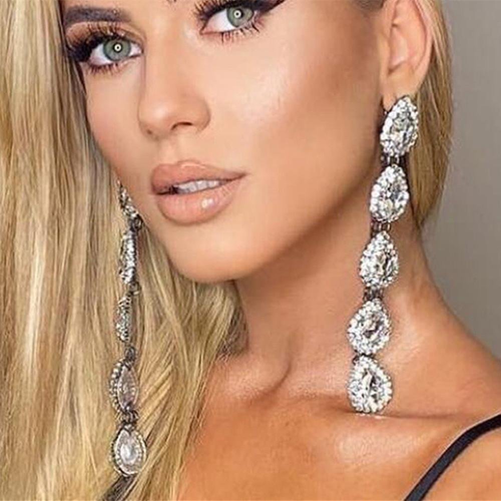 Luxury Rhinestone Long Tassel Water Drop Earrings Jewelry for Women-VESSFUL